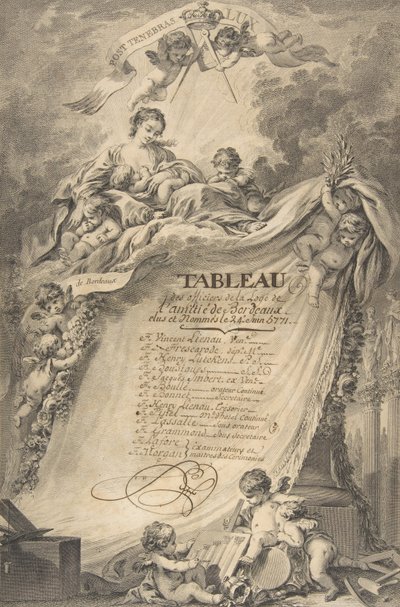 Diploma voor de Vrijmetselaars van Bordeaux, naar François Boucher door Pierre Philippe Choffard