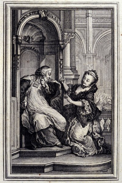 Le Mari biechtvader - in "Tales et nouvelles en vers" door Jean La Fontaine. 1776. Illustratie door P.P. Choffard. door Pierre Philippe Choffard