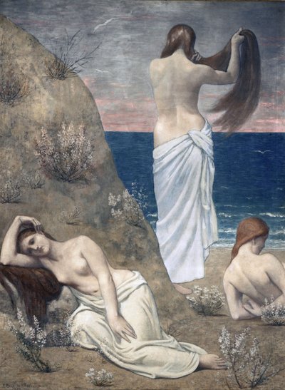 Jonge meisjes aan zee door Pierre Puvis de Chavannes