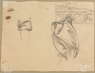 Studies van draperie en studie van een landschap verso, 1800s door Pierre Puvis de Chavannes