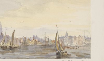 Gezicht op een stad aan het water door Pierre Tetar van Elven