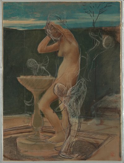 Tekening, Studie van een vrouw in bad, eind 19e eeuw door Pierre Victor Galland