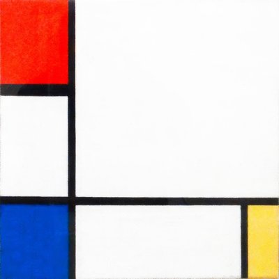 Compositie nr. IV met rood, blauw en geel door Piet Mondrian