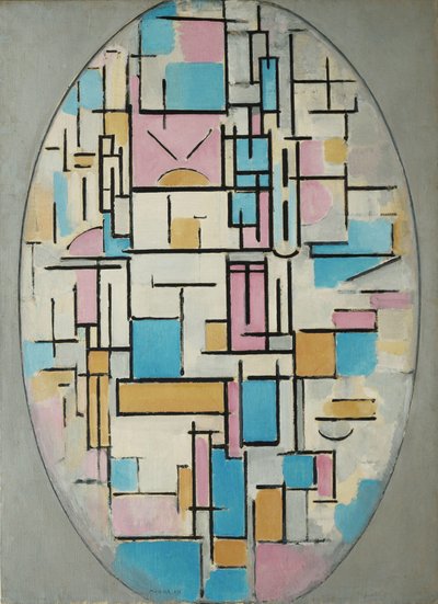 Compositie in ovaal met kleurvlakken 1 door Piet Mondrian