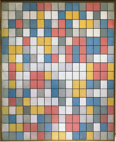 Compositie met rasters: dambordcompositie in (olieverf op doek) door Piet Mondrian