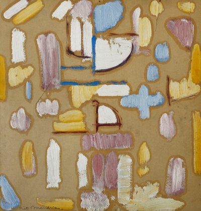 Compositie met roze, blauw, geel en wit (Kerkgevel), ca. 1912 door Piet Mondrian