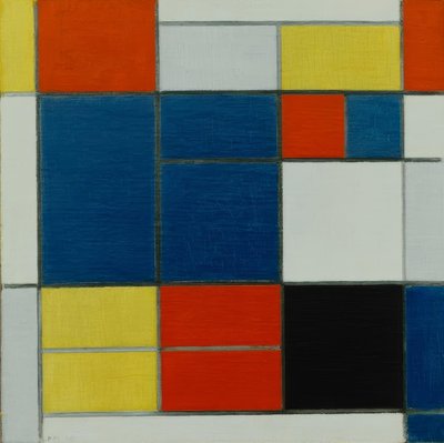 Compositie C; Compositie met geel, rood, blauw-grijs, blauw door Piet Mondrian