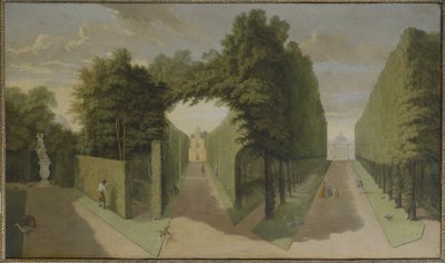 Uitzicht op de Bagnio en Comed Building steegjes, Chiswick Villa door Pieter Andreas Rysbrack