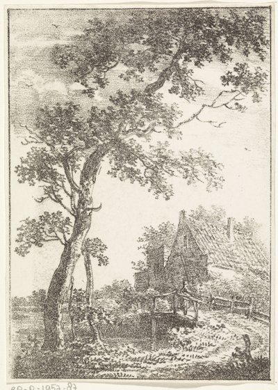 Landschap met boom, brug en huis door Pieter Bartholomeusz. Barbiers