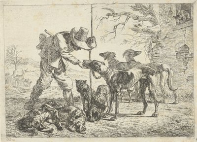Jager met zeven honden door Pieter Bodding van Laer