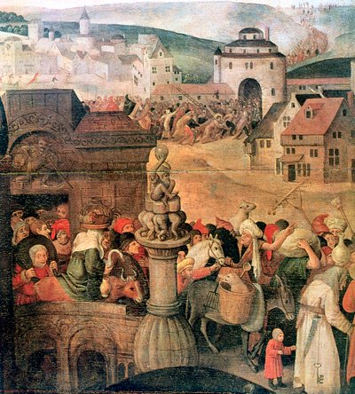 Christus verdrijft de handelaars uit de tempel (detail), ca. 1584-1638 door Pieter Brueghel the Younger