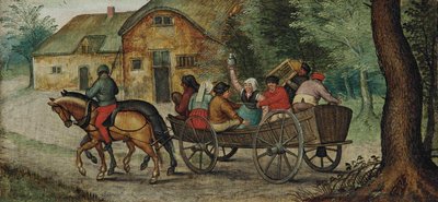 Dutch: Boeren in een wagen Peasants in an Open Wagon door Pieter Brueghel the Younger