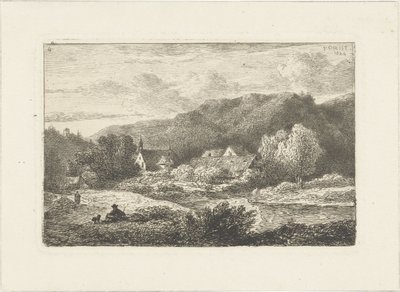 Heuvellandschap met kerkje en huizen door Pieter Casper Christ