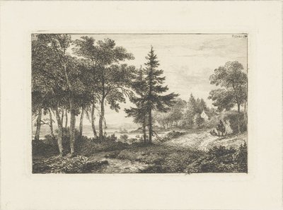 Landschap met denneboom en ruiter door Pieter Casper Christ