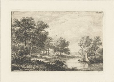 Rivierlandschap met zeilboot door Pieter Casper Christ