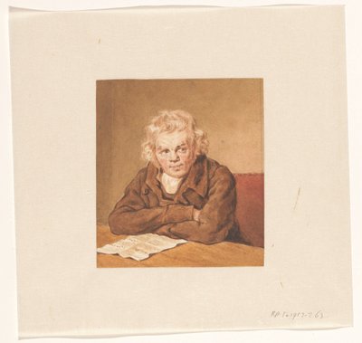 Portret van Lourens van Schaick, zittend lezend aan tafel door Pieter Christoffel Wonder
