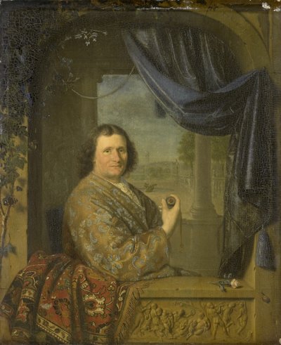 Portret van een man met een horloge door Pieter Cornelisz Slingelandt van