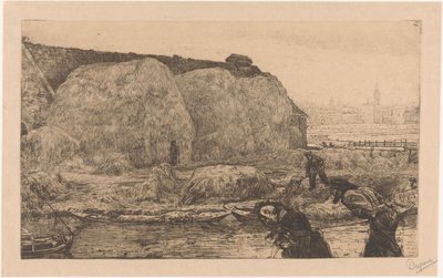 Boerderij met hooischelven aan het Jaagpad in Amsterdam door Pieter Dupont (signed by artist)