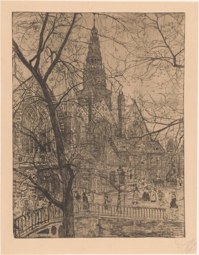 Oude Kerk in Amsterdam door Pieter Dupont (signed by artist)
