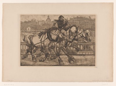 Paarden op de Pont Sully in Parijs door Pieter Dupont (signed by artist)