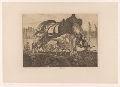 Ploegpaard aan de oevers van de Seine door Pieter Dupont (signed by artist)