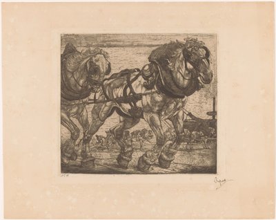 Trekpaarden bij de Seine in Parijs door Pieter Dupont (signed by artist)