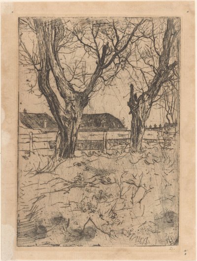 Twee knotwilgen voor een hek door Pieter Dupont (signed by artist)
