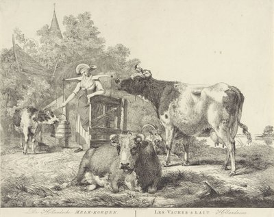 Koeien en melkmeid door Pieter Gerardus van Os