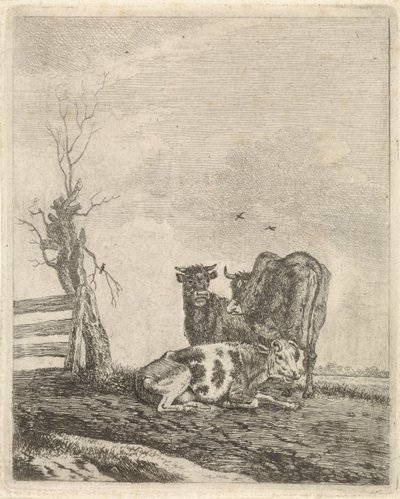 Landschap met drie koeien door Pieter Janson