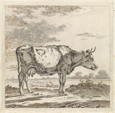 Landschap met koe aan waterkant door Pieter Janson