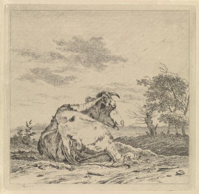Landschap met liggende koe door Pieter Janson