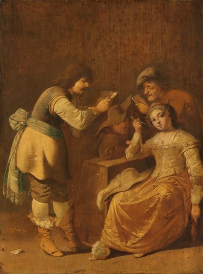 Kaartspelers met rokende vrouw door Pieter Jansz. Quast