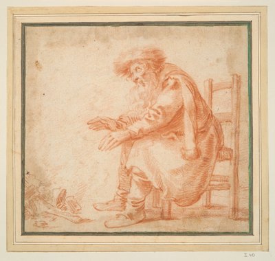 Oude Man die zijn Handen Wrijft bij een Vuur door Pieter Jansz. Quast