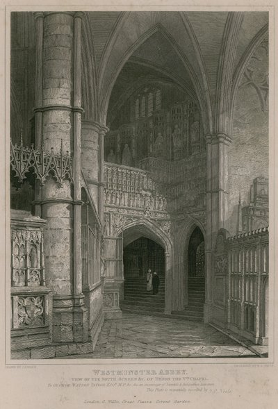 Uitzicht op het zuidelijke scherm van de Henry de Vijfde Kapel, Westminster Abbey door Pieter Jansz. Quast