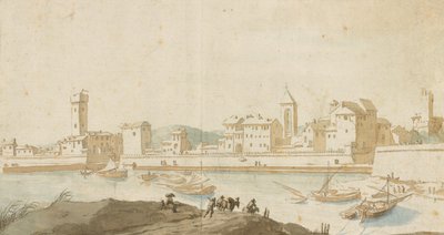 Uitzicht op Civitavecchia met de Havenmuur door Pieter Moninckx