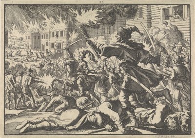 Gevechten in de straten van Moskou tussen Russen en Polen in 1611, 1698 door Pieter Van der Aa