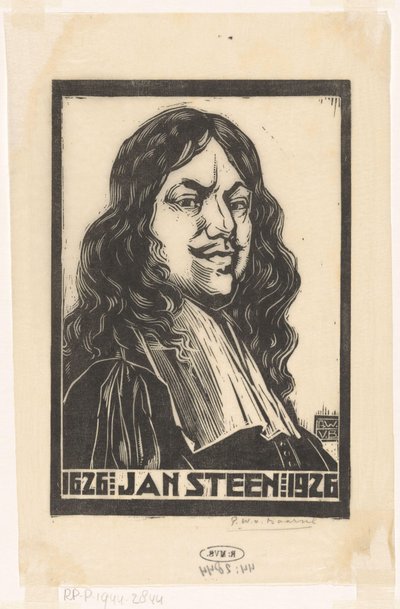 Portret van Jan Steen door Pieter Willem van Baarsel (signed by artist)