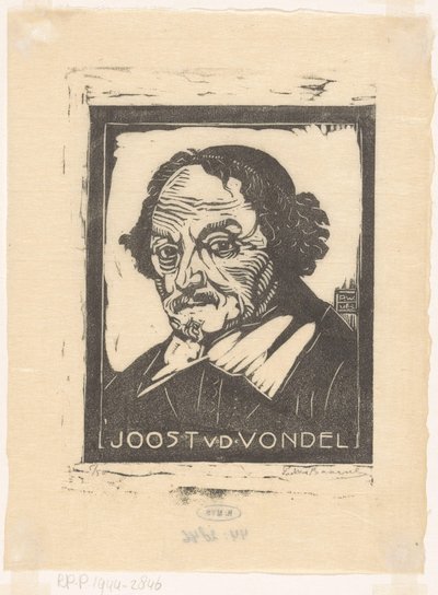 Portret van Joost van den Vondel door Pieter Willem van Baarsel (signed by artist)