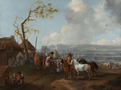 Kampeertafereel (olieverf op doek) door Pieter Wouwermans or Wouwerman