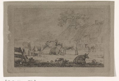 Boerenerf met koeien door Pieter de Goeje