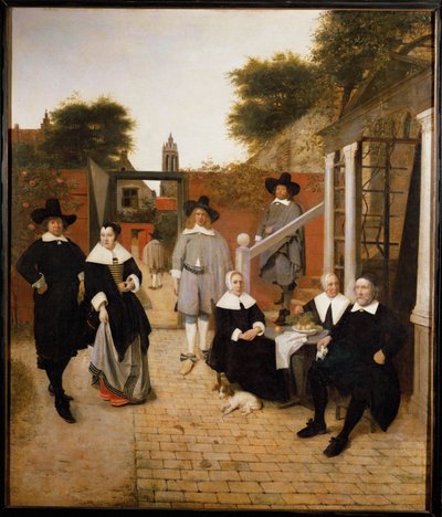 Een Nederlands gezin (olieverf op doek) door Pieter de Hooch