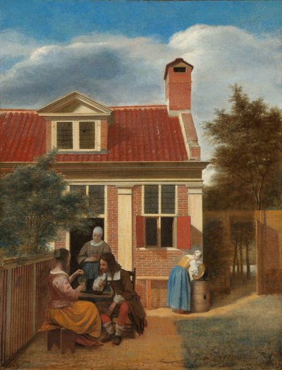Figuren in een binnenplaats achter een huis door Pieter de Hooch