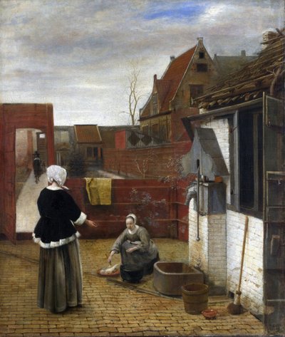 Een vrouw en haar dienstmeid in een binnenplaats (detail) door Pieter de Hooch