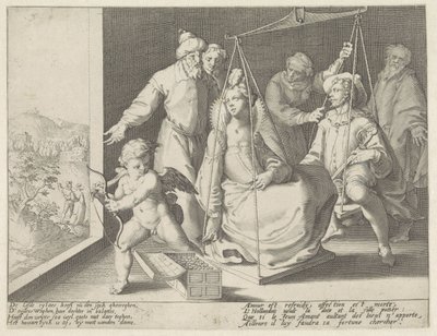 De huwelijksweegschaal door Pieter de Jode (I) (attributed to)
