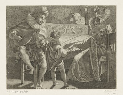 Musicerend gezelschap bij toortslicht door Pieter de Jode (I)