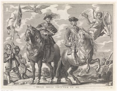 Karel V en Ferdinand te paard door Pieter de Jode (II)