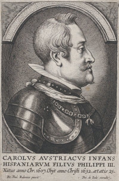 Portret van Karel van Oostenrijk, Infante van Spanje, in profiel naar rechts, ca. 1650 door Pieter de Jode II