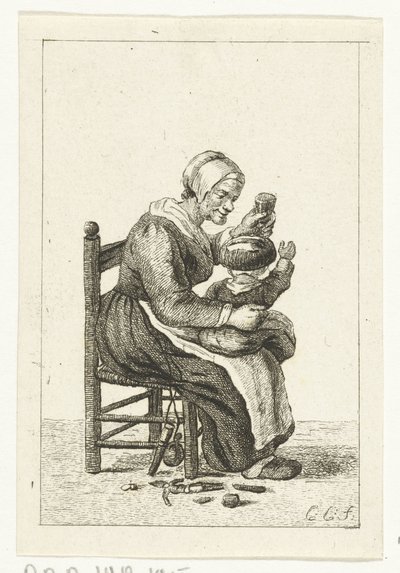 Vrouw met kind op schoot door Pieter de Mare