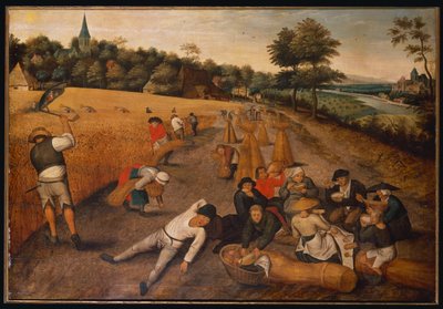 Zomer: Oogsters Werkend en Eten in een Korenveld door Pieter Brueghel the Younger