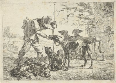 Jager met zeven honden door Pieter van Laer